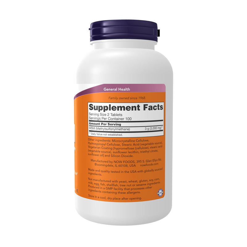 NOW Foods Supplements, MSM (Methylsulfonylmethane) 1,500 mg, Supports Healthy Cartilage*, Joint Health*, 200 Tablets 200 Count (Pack of 1)