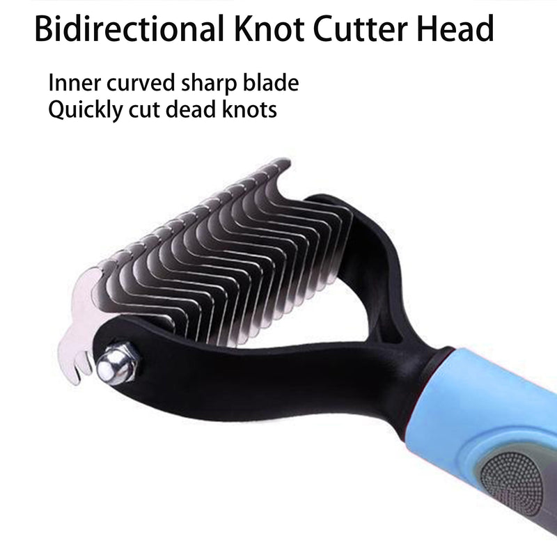 Pet Comber Dematting Comb for Dogs & Cats 2 Sided Undercoat Rake Deshedding Tool Cat Matted Fur Remover For Long Haired Cat Dog Tangles Removing (Blue, Large) Blue - BeesActive Australia
