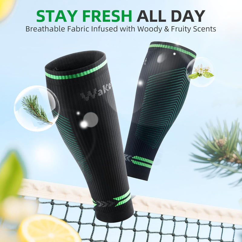 3 Pairs Calf Compression Sleeve for Men and Women, Leg Compression Sleeve for Running, Hiking, Sports S/M Black Green+Woody - BeesActive Australia