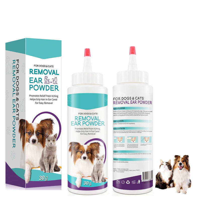 Ear Powder For Dogs Ears, Dog Ear Powder for Hair Removal, Dog Ear Cleaner, Ear wash for Dogs & Cats,Dog Ear Drops 30g, Pet Ear Infection Treatment, Soothes Itchy, Removes Debris,Buildup, Ear Odor