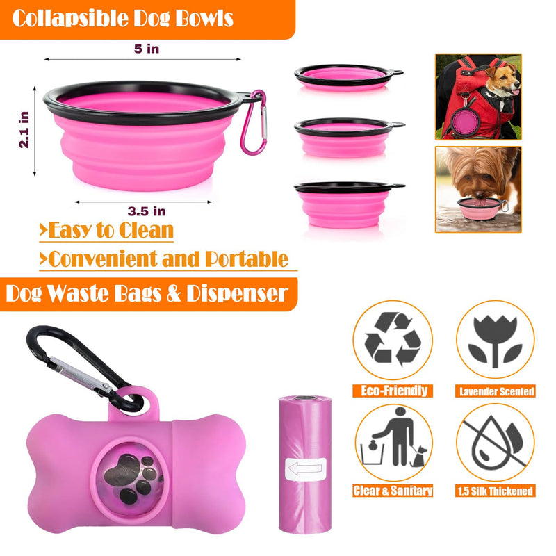 No Pull Dog Harness, Collar & Leash Set | Includes Dog Seat Belt, Collapsible Bowls & Poop Bag Dispenser. Ideal for Training, Walking, Hiking. Fits Small to Large Dogs(Pink-M) Medium Pink - BeesActive Australia