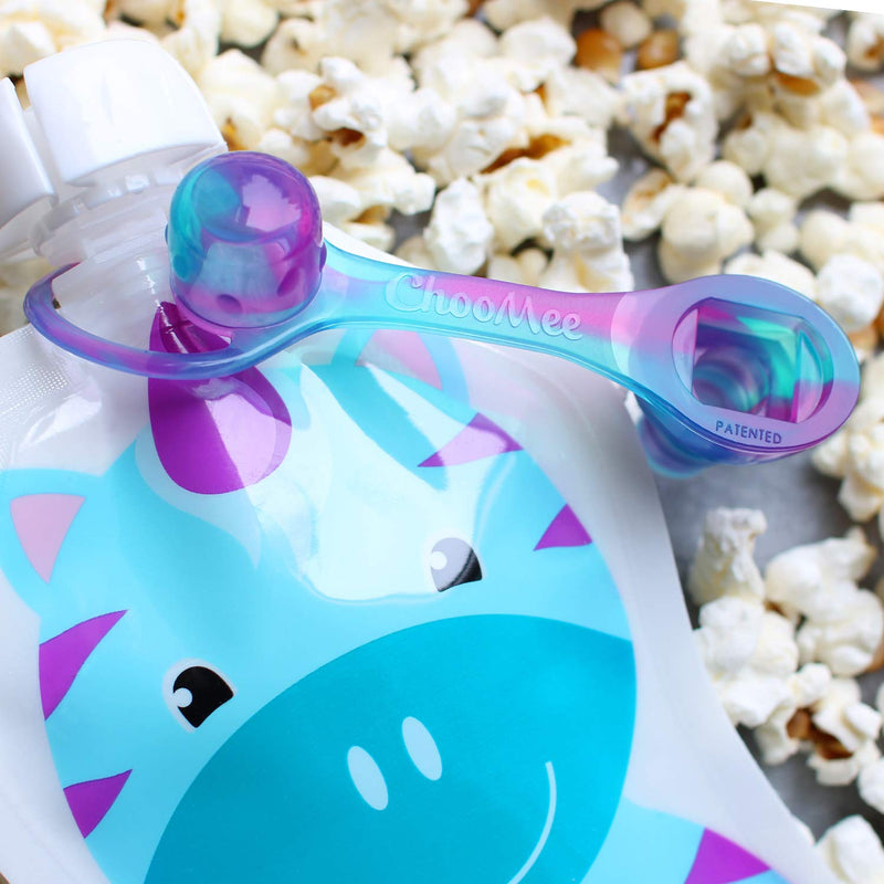 ChooMee SoftSip Food Pouch Top | Baby Led Weaning | No Spill Flow Control Valve, Protects Childs Mouth, 100% Silicone, BPA Free | Swirl Colors, 4 CT - BeesActive Australia