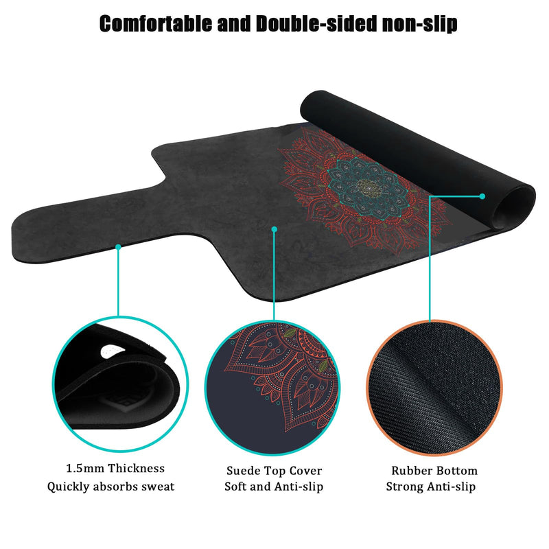 Non-Slip Pilates Reformer Mat Cover for Pilates Reformer Machine Equiment Extra Thick 1.5mm, 39 * 24inch,Mandala Flower Pantern Red