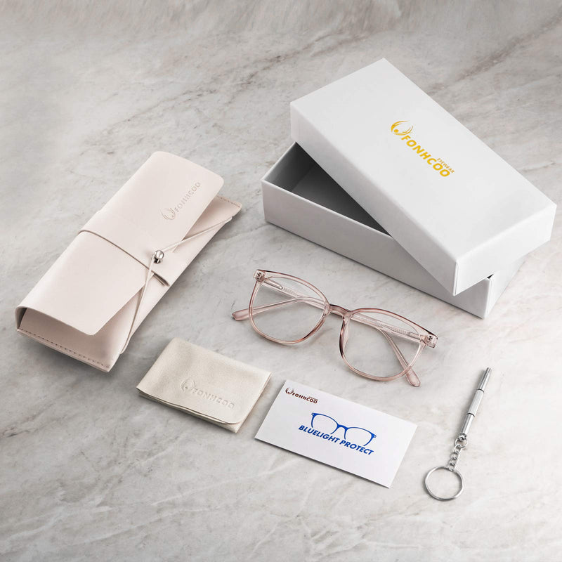 FONHCOO Blue Light Blocking Glasses Fashion Round TR90 Frame Transparent Eyewear Anti UV Computer Glasses for Women Men Light Brown - BeesActive Australia