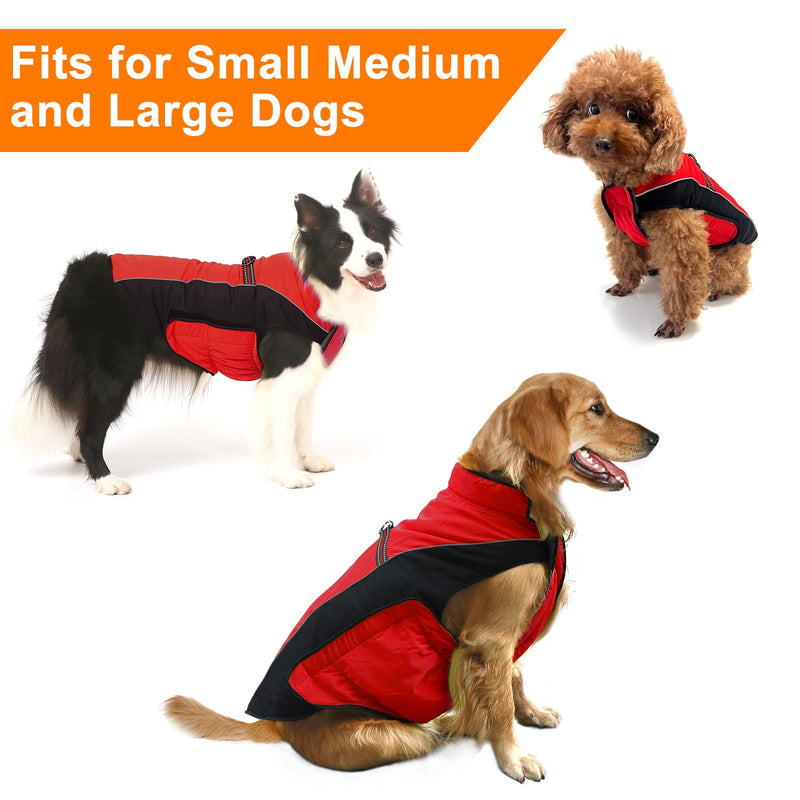 Warm Dog Winter Coat, Gimilife Dog Sweater Dog Cold Weather Coats Waterproof Dog Apparel Clothes Pet Jacket Padded Vest Outfit for Small Medium Large Dogs L ( 23-48 LB | 17.71"Neck Girth ) Red - BeesActive Australia