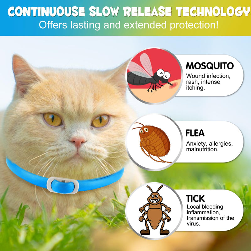 Anti-flea and anti-tick collar for cats, 4 pieces against larvae and eggs - eliminates and kills - protects the animal and the habitat, effective protection for 24 months, adjustable and waterproof