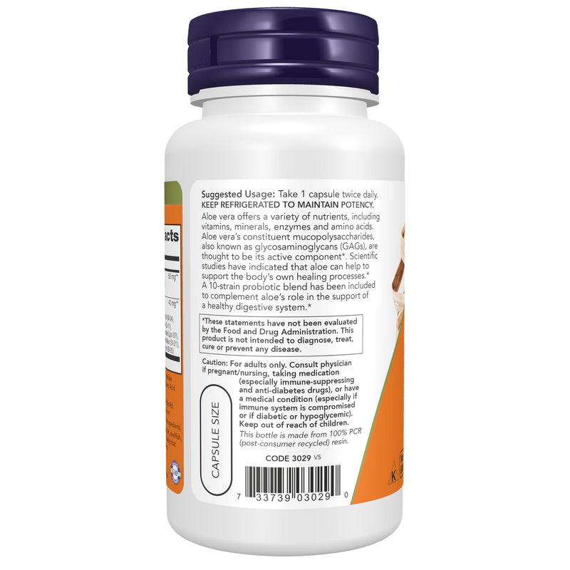 NOW Foods Supplements, Aloe 10,000 & Probiotics with 10-Strain (5 Billion) Probiotic Blend, 60 Veg Capsules 60 Count (Pack of 1)