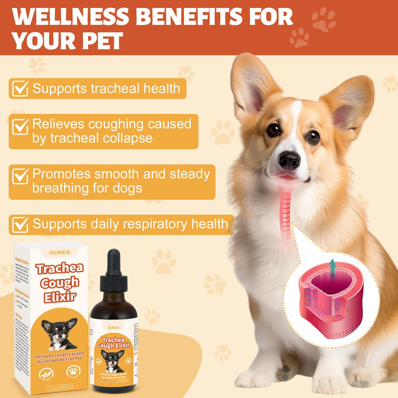 Collapsed Trachea Treatment for Dogs, Dog Cough Treatment, Trachea Cough Elixir, Natural Herbs Help Dogs Breathe Smoothly and Support Tracheal & Respiratory Health - 59mL