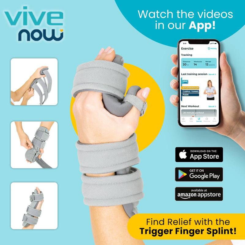 Vive Resting Hand Splint (Right) (w/ Rehab Video App) - Night Immobilizer Wrist Finger Brace - Thumb Stabilizer Wrap - For Arthritis, Tendonitis, Carpal Tunnel Pain - Functional Support For Sprains Fractures (Medium) Medium Right Hand