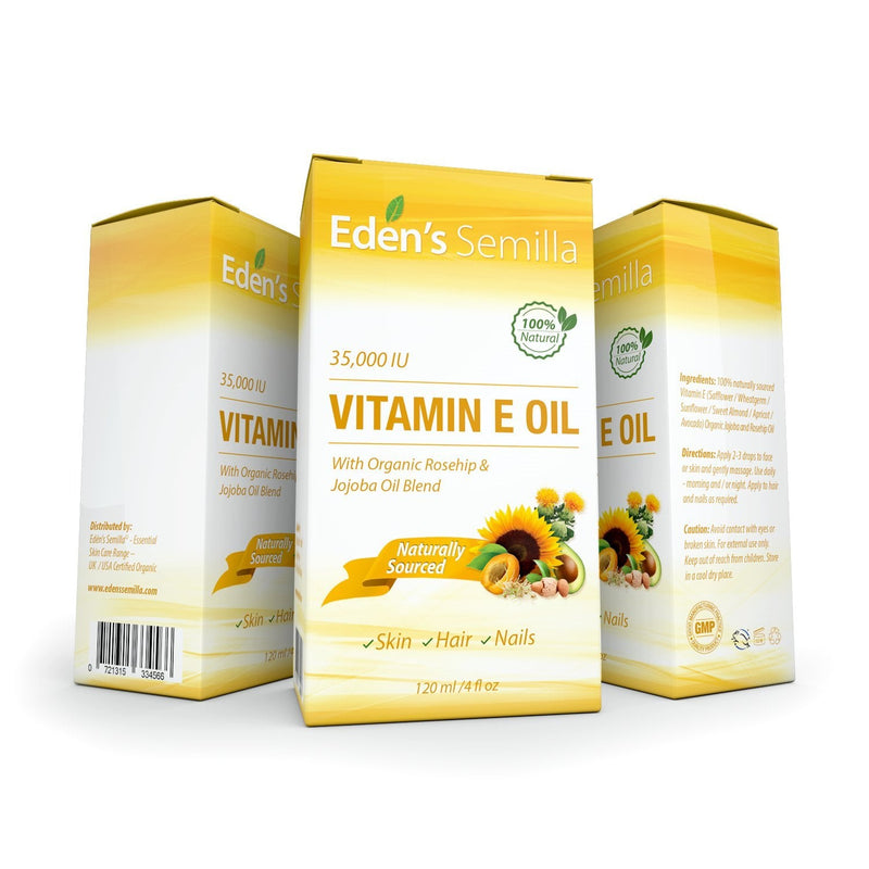 Eden's Semilla 100% Plant Extract Vitamin E Oil 35,000 IU + Organic Rosehip & Jojoba Blend - Fast Absorbing Skin Protection for Face & Body. Pure Ingredients - Ideal for Sensitive Skin - Use Daily 4 Fl Oz (Pack of 1)