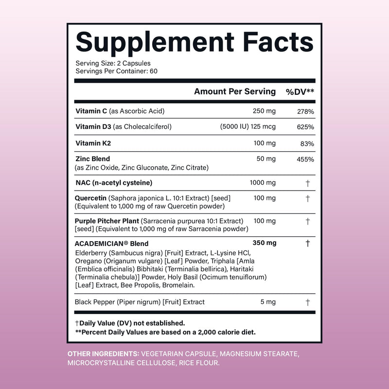 Quercetin 500mg Capsules with Zinc Capsules Vitamin d3 K2 Nac Supplement - 120 Count