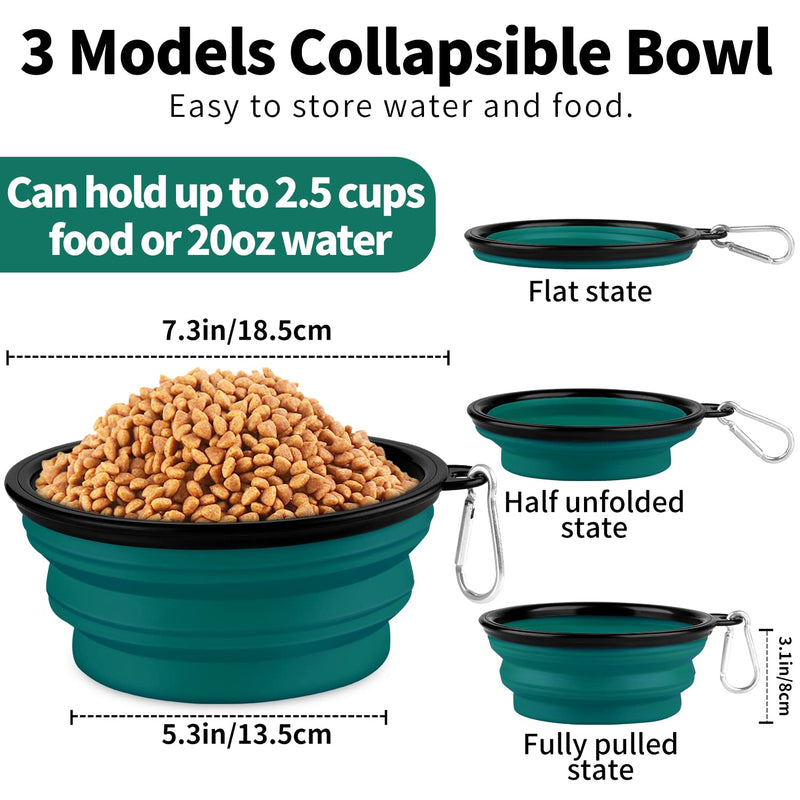 Collapsible Dog Bowls-2 Pack Large Size for Large/Medium Dogs, Dog Travel Water Bowl, Dog Cat Portable Water Bowl, Dog Pet Feeding Watering Dish Outdoor Hiking Parking Traveling with 2 Carabiners 01-Black +Dark Green - BeesActive Australia