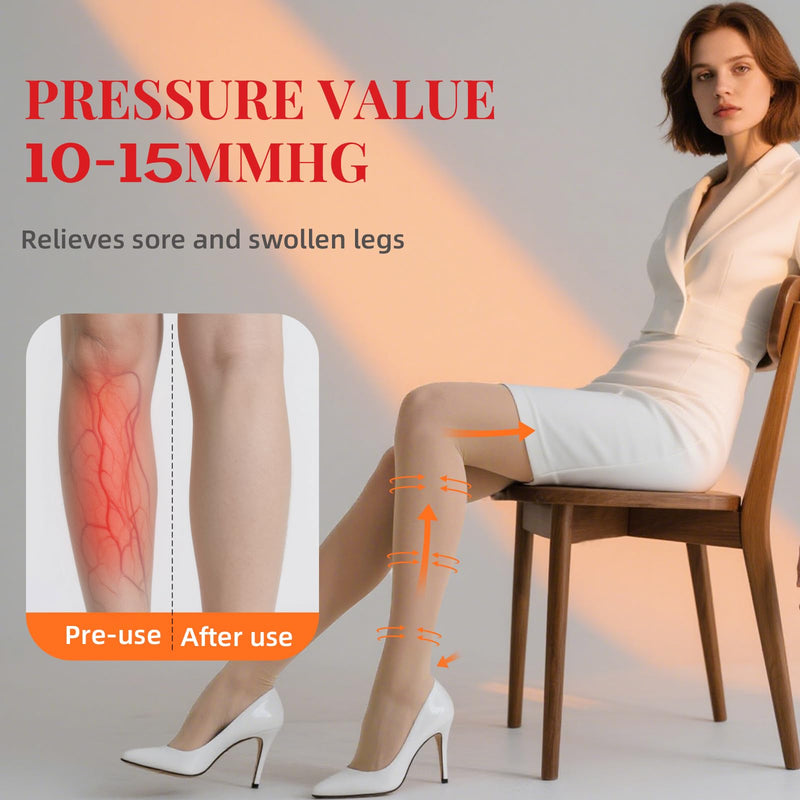 2 Pairs Compression Pantyhose for Women, 10-15mmHg High Waist Compression Stockings, 30D Shaping Tights For women Black+natural Large