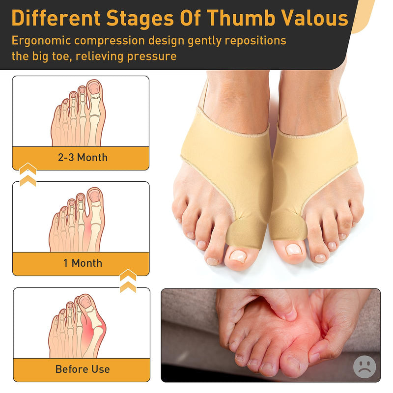 4PCS Bunion Corrector for Women & Men, 2PCS Big Toe Straightener with Splint & Pads（2-4hours,) 2PCS Big Toe Separator with Silicone Padding (24hours), bunion relief Reduce Pain, Washable(Black) R/L