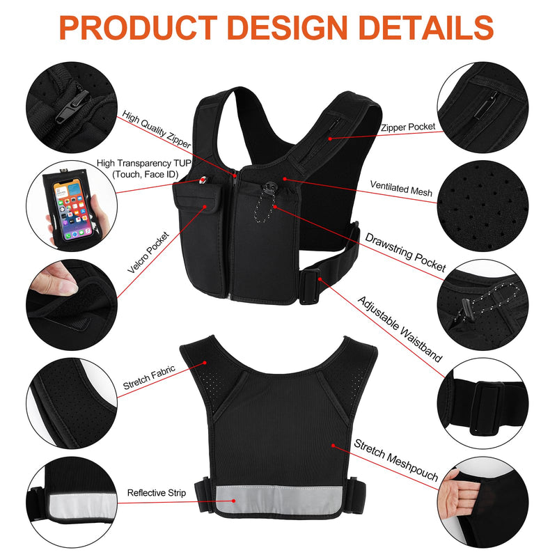 Hydration Running Vest for Men Women, Breathable, Sweatproof Lightweight Hydration Backpack Pack with 5 Pockets, Phone Holder, Adjustable and Reflective Vest for Running Hiking Cycling Marathon