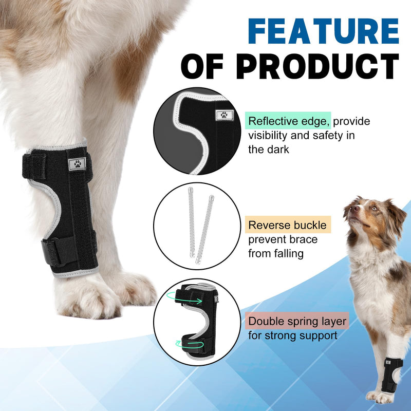 Dog Front Leg Brace with Removable Metal Springs- Adjustable Reflective Ankle Wrap for Dogs, Anti-Slip Reverse-Buckle Design Dog Ankle Brace for Arthritis, Sprains, Injury Recovery (Black, S) Small Black