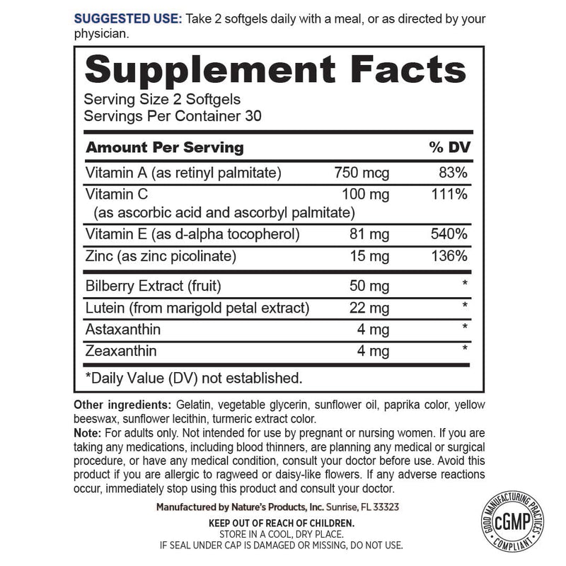 Healhty Vision Complete - Lutein & Zeaxanthin Multivitamin Supplement to Help Support Eye Health - with Vitamin C, Vitamin A, Zinc, & Bilberry - 60 Softgels