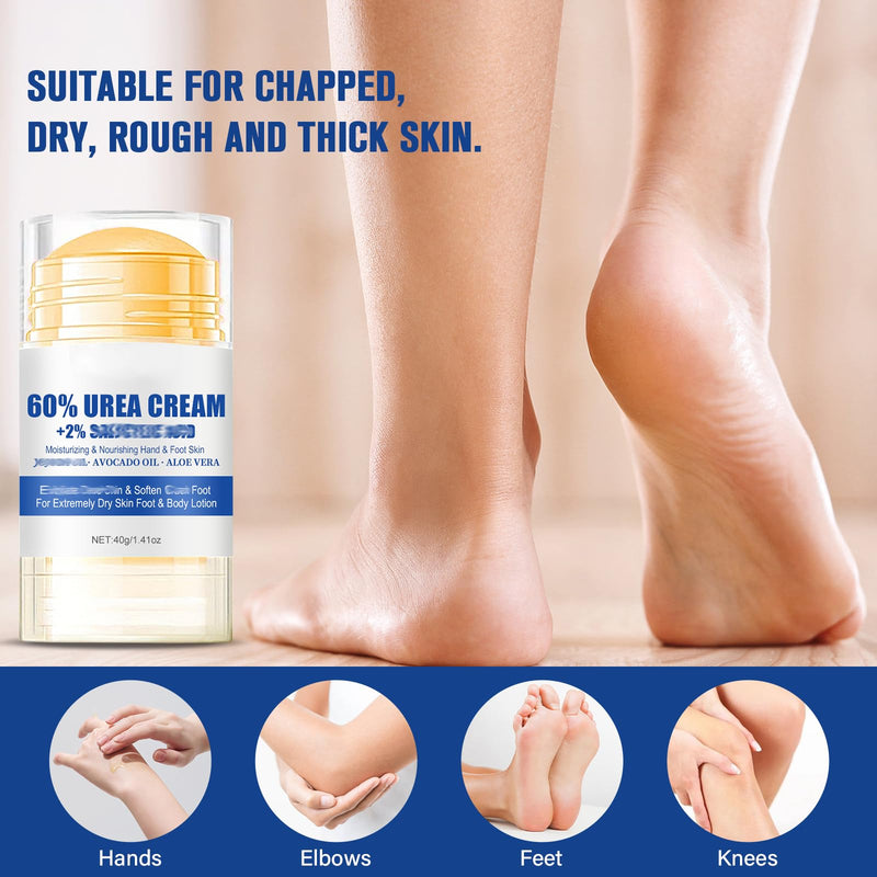 3PCS 60% Urea Hydrating and Anti-Cracking Foot Cream, Maximum Strength Urea Cream for Feet, Foot Lotion Stick for Heels, Dry Hands & Rough Knees, Smoothing Skin Women and Men