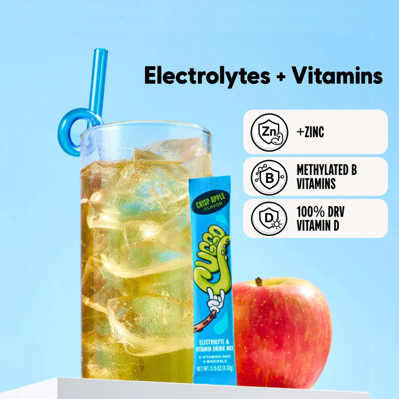 Kids Electrolytes Hydration Packets with No Added Sugar | Immunity Boosting Vitamins C, D, B & Zinc & Monk Fruit (15 Servings) (Apple Flavor)