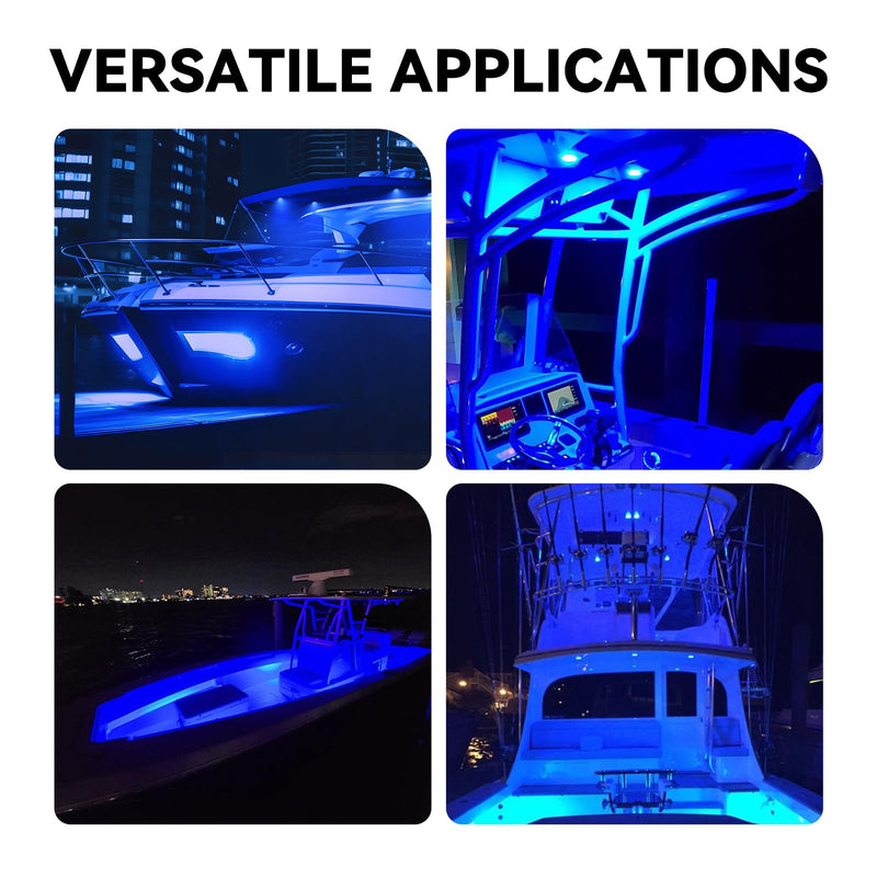 Boat Courtesy Lights, IP68 Waterproof Boat Interior Lights, Marine Navigation Stern Courtesy Night Fishing Lighting, Stainless Steel Marine LED Lighting for Pontoon Bass Sailboat(4PCS Blue)