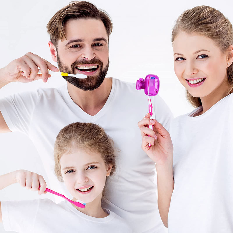 4 Pack Toothbrush Covers Caps, Toothbrush Protector Toothbrush Coverings Clips Portable Plastic Toothbrush Head Case for Travel, Business, Camping, School, Home Yellow+Purple+Pink+Grey - BeesActive Australia