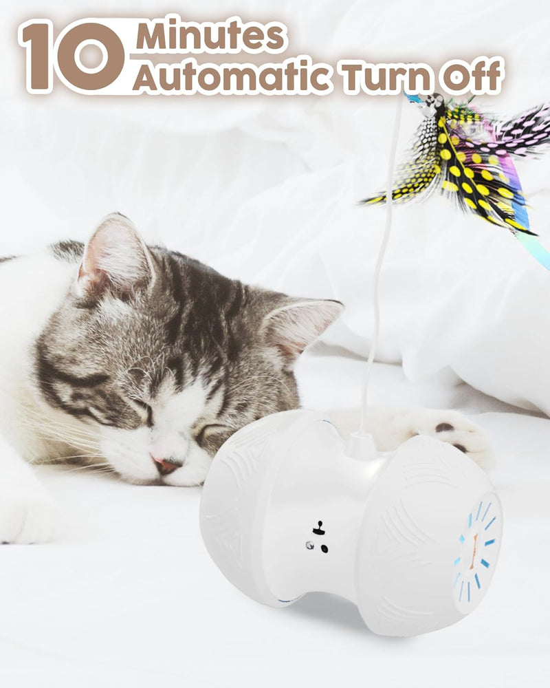 Interactive Cat Toy for Indoor Cats, Automatic Kitten Toys with 4 Feathers, Electric Cat Toys with LED Lights, 360° Rotating, Cat Exercise Toy, USB Rechargeable Cat Toy for Indoor Cats, Grey - BeesActive Australia
