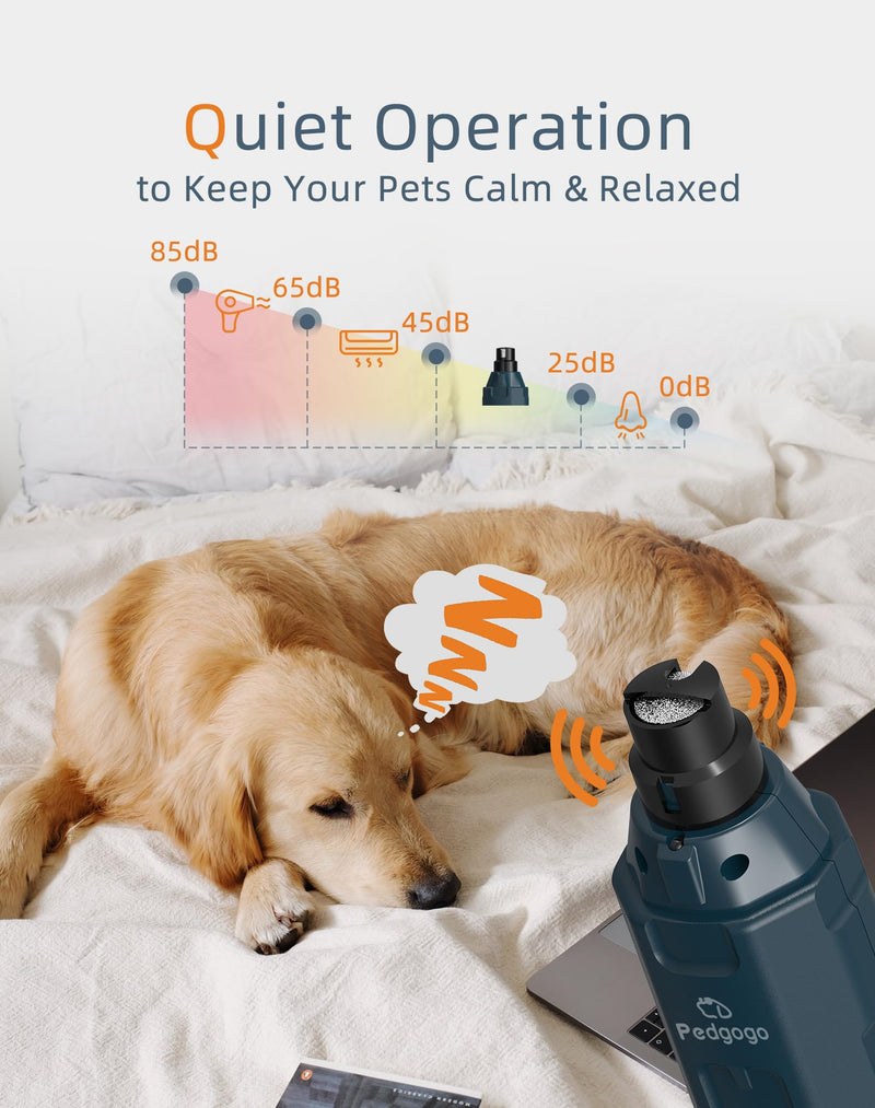 Dog Nail Grinder Super Quiet (45 db) 6-Speed pet nail grinder with 2 LED Lights 12000RPM & Professional 3 Grinding Ports Rechargeable Dog Nail Trimmer for Large Medium Small Dogs with Dust Cap Dog Nail Grinder-Blue - BeesActive Australia