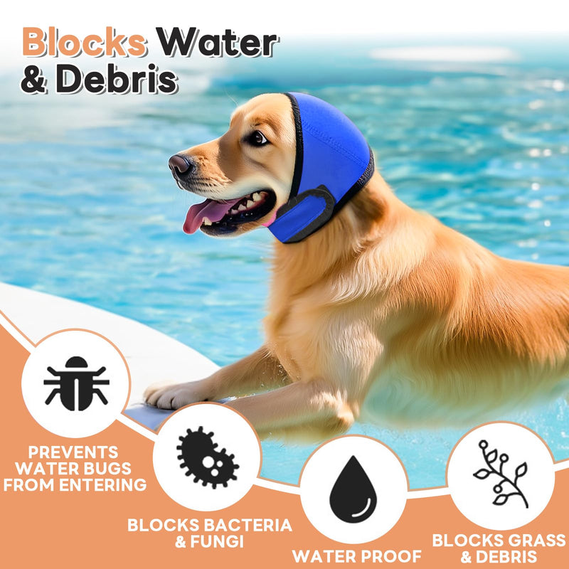 Dog Ear Muffs Noise Protection, No-Shake Ear Wrap for Hematoma Care, Bathing, Drying, Swimming & Noise Anxiety Relief (Blue, Medium) Blue