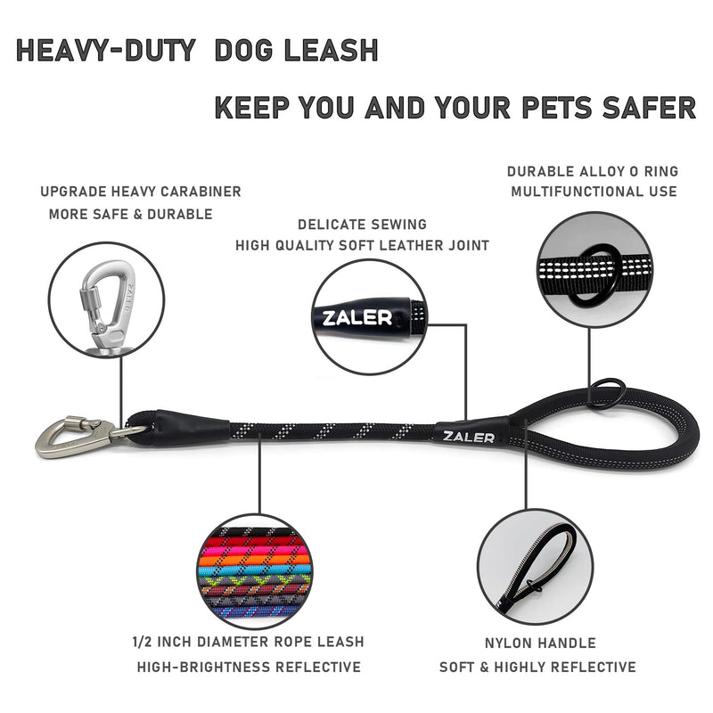 ZALER Short Dog Leash, 26 Inches Rope Traffic Leashes for Dogs, Reflective Dog Lead with O-Ring, Heavy Duty Pet Leash for Large and Medium Dogs (26'' Black) - BeesActive Australia