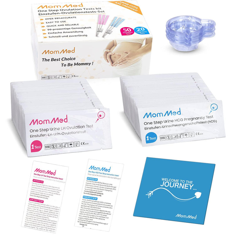 MomMed Pregnancy Test Strips (HCG20-LH60), Includes 20 Pregnancy Tests, 60 Test Strips, 80 Urine Cups, Easy to Use Ovulation Predictor Kit, Accurate Fertility Test for Women 80 Count (Pack of 1) - BeesActive Australia