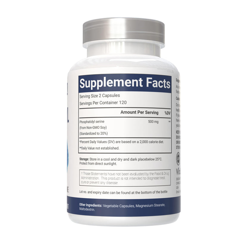 Phosphatidylserine, 500mg, 240 Veggie Capsules 100% Vegetarian, Non-GMO & Gluten Free - 3 Packs
