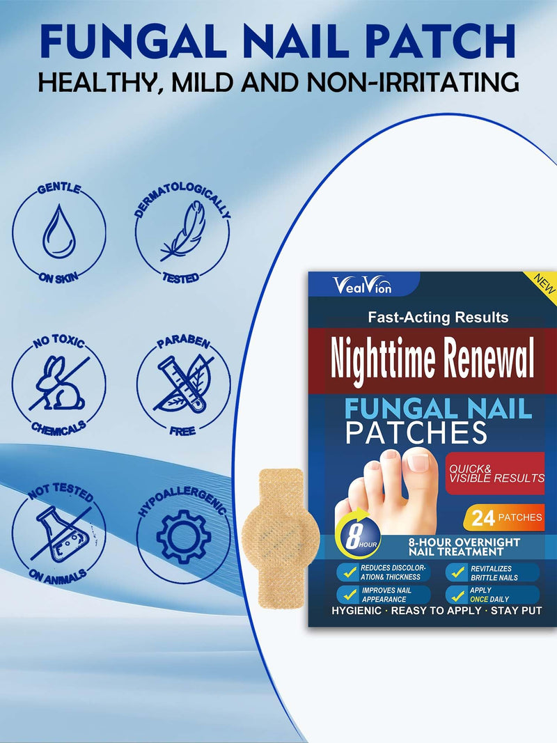 Nail Patches Toenail Treatment Extra Strength 8-Hour Overnight Nail Fast Acting Repair Effortless Hydrogel Nail Care and Repair for Damaged Nails Overnight Renewal for Men and Women (24, Medium)
