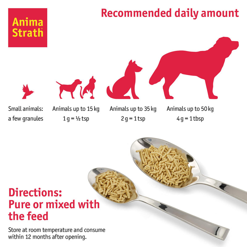 Anima-Strath Granules - Natural Food Supplement for Dogs & Cats | Immune System & Digestive Care, 61 Nutrients, Vitamins, Minerals, Amino Acids & Prebiotic Qualities | BARF Food Topper (Granules 100g) Granules 100g