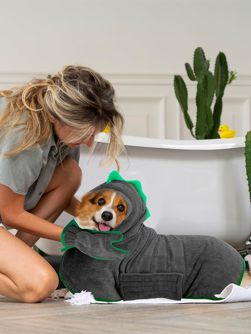 Bibykivn Bathrobe for Dogs, Dog Bathrobe Made of Microfiber, Adjustable Collar with Velcro Fastener, Quick Drying Bath Towel for Large Medium Small Dogs/Cats (Grey Green, L) Gray Green - BeesActive Australia