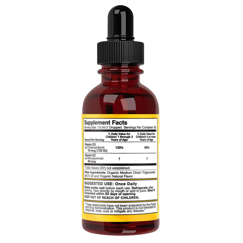 Feel Great Organic Vitamin D3 + K2 Liquid Drops for Kids & Infants, 2oz | USDA Organic Vitamin D3 + K2 Drops for Bone & Immune Support, Calcium Absorption, Tropical Fruit, Vegan, Gluten-Free