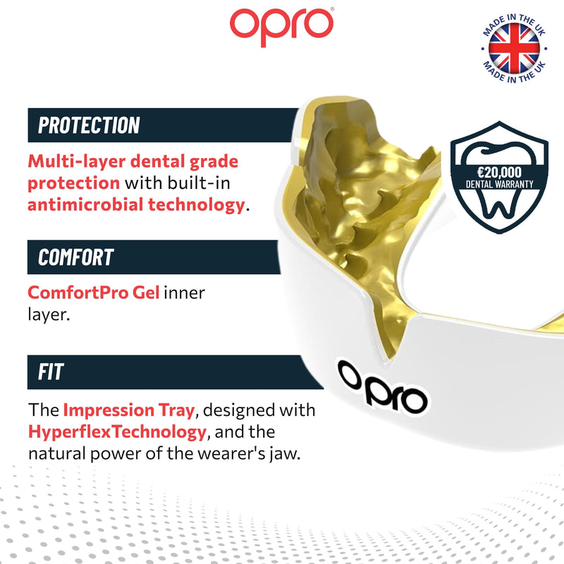 OPRO Instant Custom-Fit Mouth Guard, Dentist-Level Comfort, Protection & Fit - Moldable Mouthguard for Football, Boxing, Rugby, MMA, BJJ, UFC Mouth Piece- Includes Mouth Guard Case (White, Adult) - BeesActive Australia