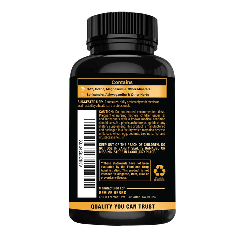 Thyroid Support: Powerful Blend of Ashwagandha, Iodine, Selenium, Magnesium, Zinc, Vitamin B12 & More for Optimal Health - 120 Capsules 120 Count (Pack of 1)