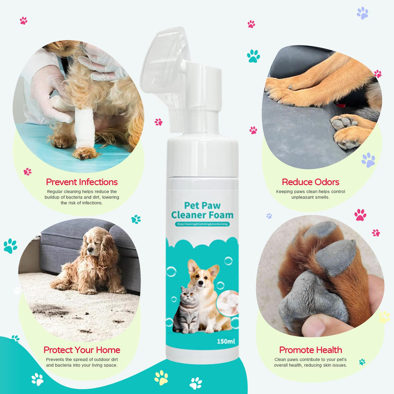 Dog and Cat Paw Cleaner with Built-in Scrubber No-Rinse Foaming Cleanser Moisturizing Deodorizing Paw Wash Portable Plant-Based Pet Grooming Brush Deep Clean for Dogs & Cats - BeesActive Australia