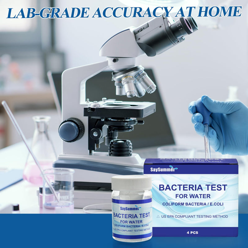 Drinking Water Bacteria Test Kit: 4 Tests Detecting Coliform E coli Bacteria - at Home Well Water Testing Kits for Drinking Water Pool Hot Tub Aquarium and More