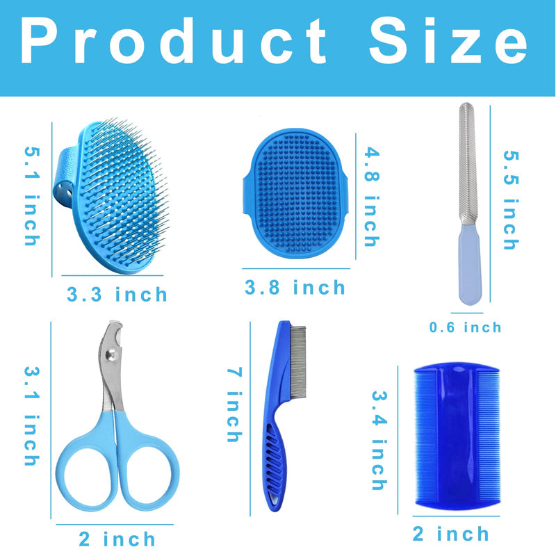 6Pcs Rabbit Grooming Kit Included Rabbit Grooming Brush, Pet Hair Remover, Pet Shampoo Bath Brush, Double-Sided Pet Comb，Pet Nail Clipper and Trimmer for Rabbit Hamster Bunny and Guinea Pig, Blue - BeesActive Australia