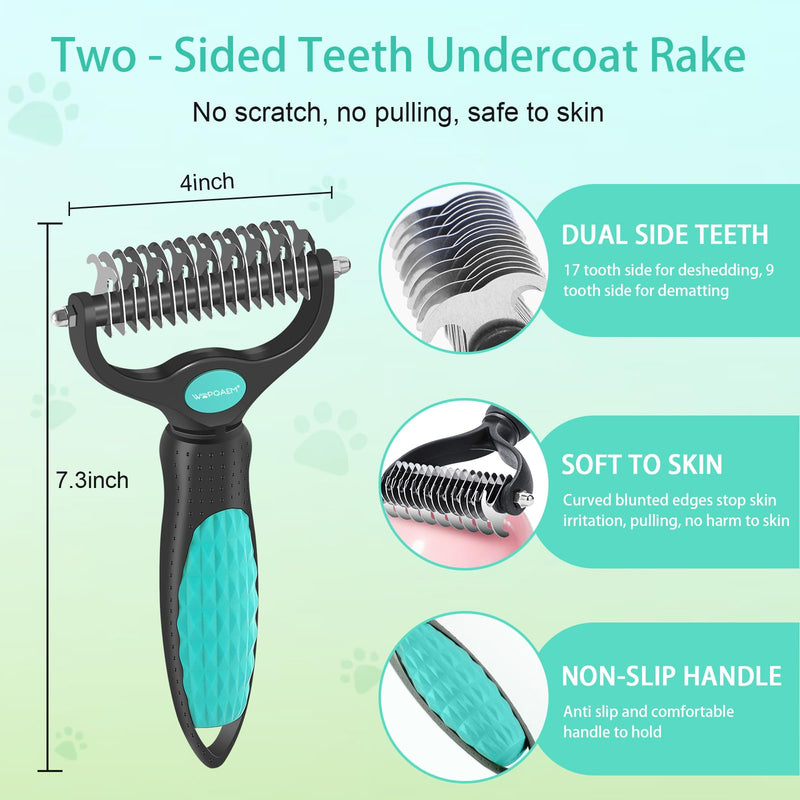 Dog Brush Kit for Grooming Short & Long Haired Dogs & Cats, 5 in 1 Pet Grooming Set for Small Animals, 5 PCS Puppy Self-Cleaning Slicker Brush and Pet Comb for Shedding Medium & Large Dogs Green 5 PCS - BeesActive Australia