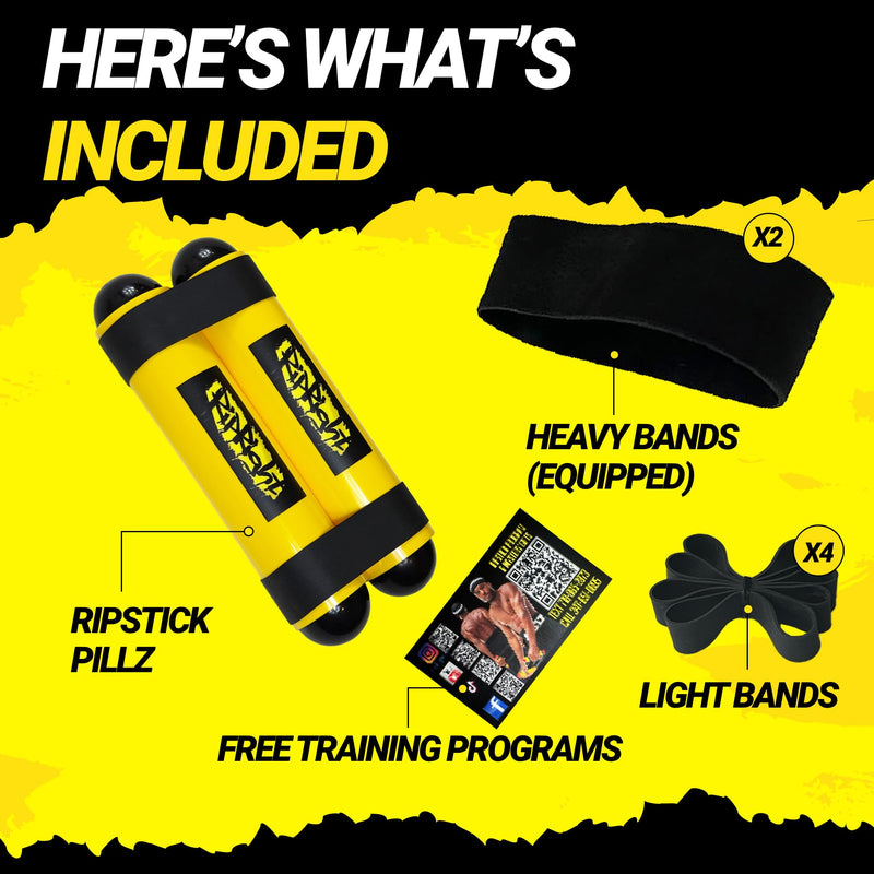 Premium RipStick Pillz, Workout Equipment for Joint Rehab, Shoulder Strength, Resistance Training, and Muscle Building, with 6 Adjustable Resistance Bands Yellow/Black