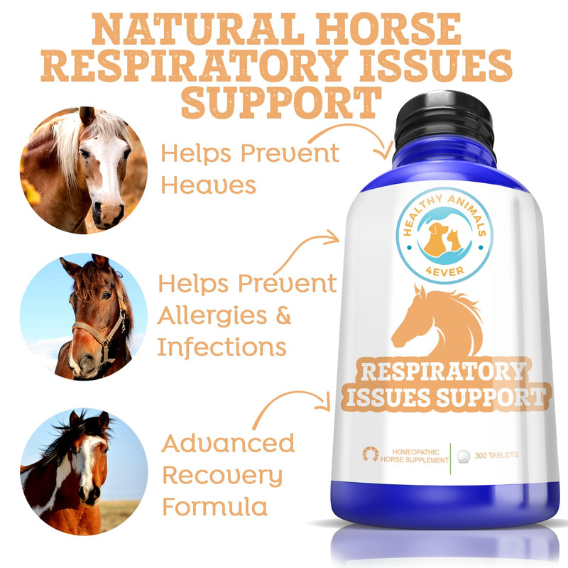 Healthy Animals 4Ever All-Natural Horse Respiratory Issues Support - Helps Prevent Heaves, Allergies & Infections - Supplements for Horses - Homeopathic & Highly Effective - 300 Tablets - BeesActive Australia