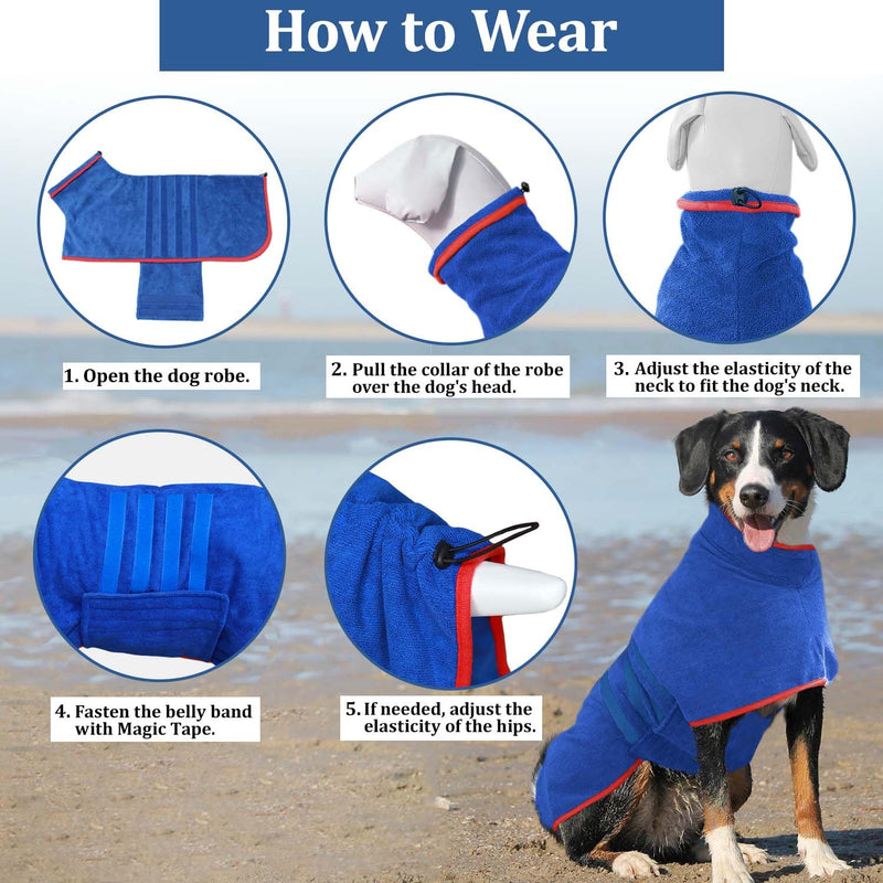 Dog Drying Coat - Fast Drying Dog Bathrobe Towel,Super Absorbent Dog Bath Robe,Microfibre Quick Drying Warm Keeping Dog Robes with Adjustable Collar and Waist (Blue, X-Large) Blue - BeesActive Australia