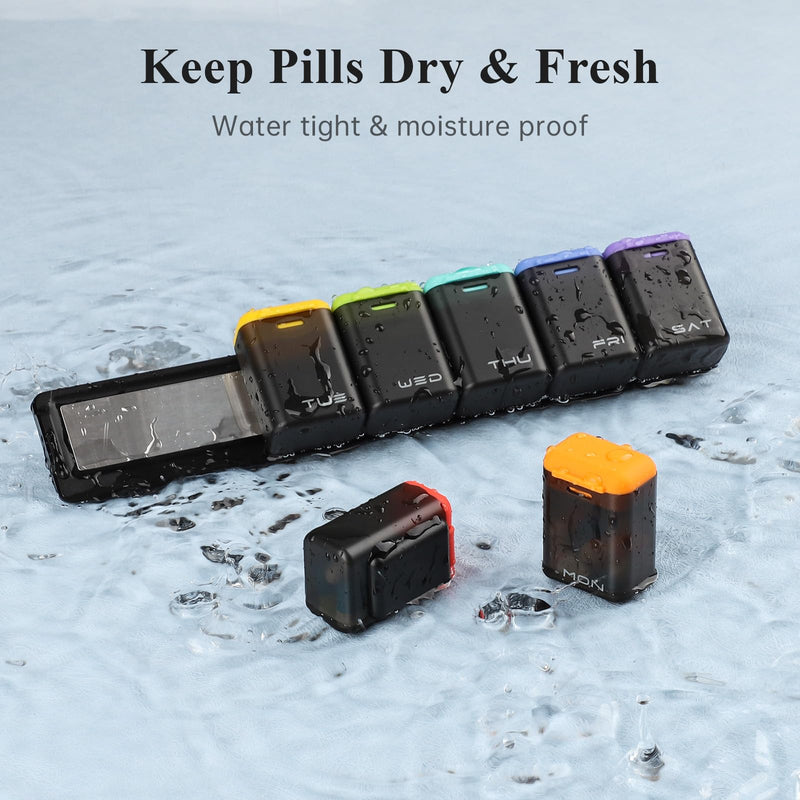Weekly Pill Organizer Magnetic, Removable Pill Box 7 Day 1 Time a Day, Large Travel Pill Case, Week Once Daily Medication Dispenser, Medicine Container Holder for Supplement, Vitamin, Black