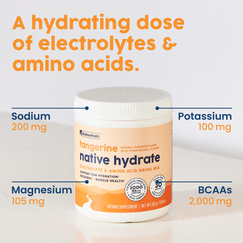 NativePath Native Hydrate, Zero Sugar, Electrolytes Powder with BCAAs, Tangerine Hydration, Keto & Paleo Friendly, 30 Servings (Pack of 2) 9.95 Ounce (Pack of 2)