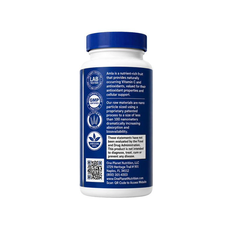 One Planet Nutrition Nano Amla 500 mg Veggie Capsules (120 Servings), Amla Fruit Extract, High in Vitamin C for Collagen Production & Immune Support, Non-GMO, Vegan, Gluten-Free