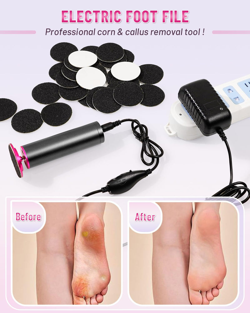 DERMAWAVE Electric Callus Remover for Feet with 60 Sandpaper Discs, Adjustable Speed Professional Foot File Electric Heel Grinder Sander Pedicure Tool for Men & Women Rose Pink - BeesActive Australia