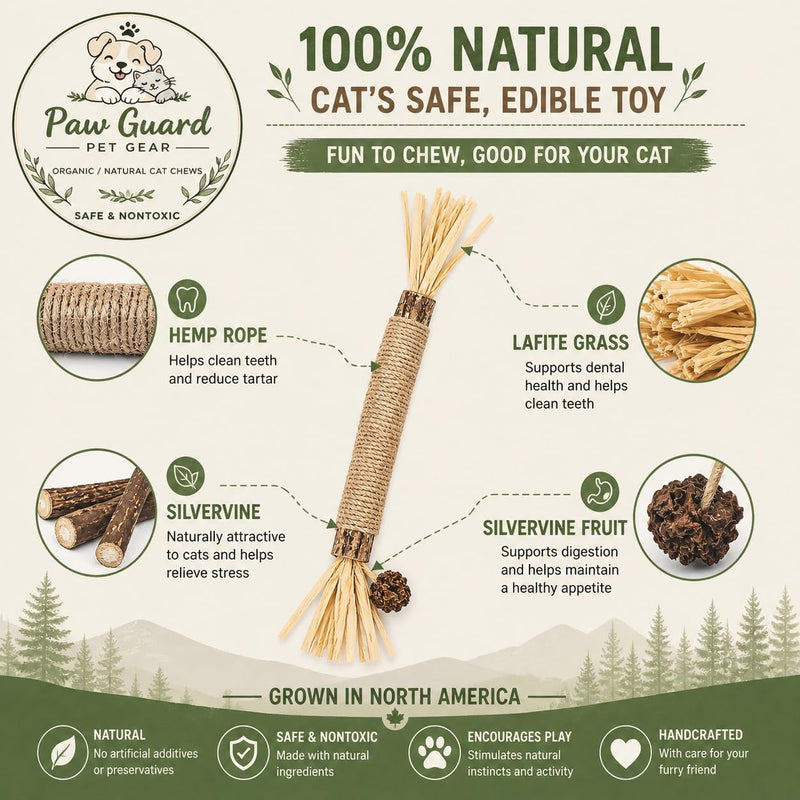 Silvervine Sticks for Cats, Natural Chew Toy, Hemp Rope and Lafite Grass, Dental Care, Catnip Alternative 6