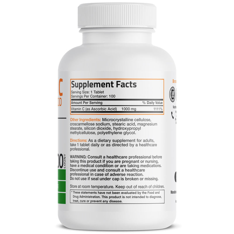 Bronson Vitamin C 1000mg Premium Non-GMO Ascorbic Acid Tablets, 100 Count 100 Count (Pack of 1)